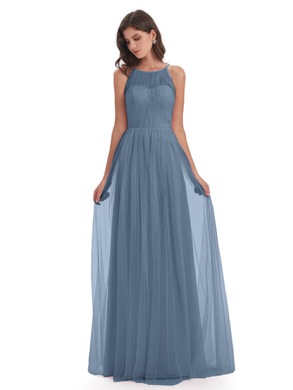 Carla Floor Length Halter Tulle Bridesmaid Dresses