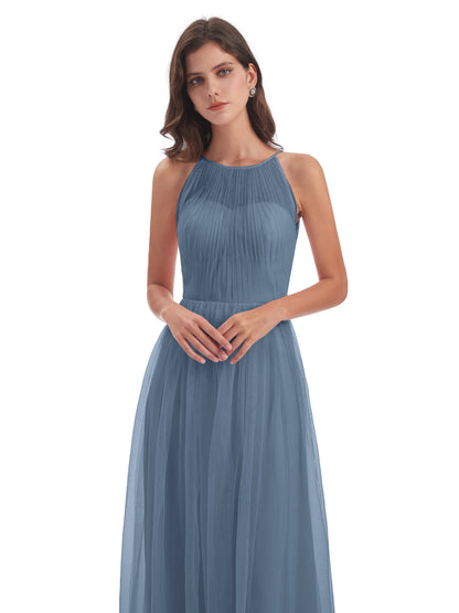 Carla Floor Length Halter Tulle Bridesmaid Dresses