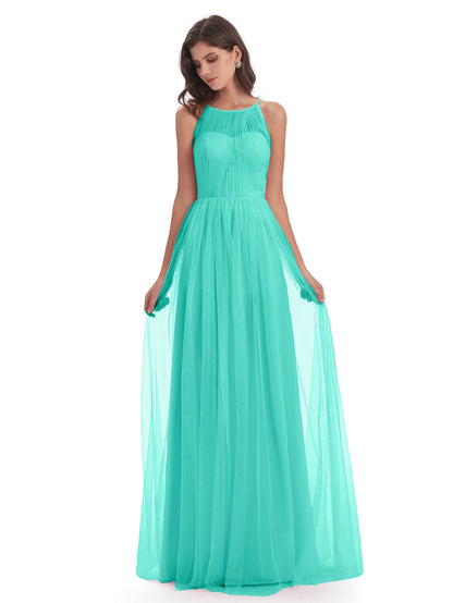 Carla Floor Length Halter Tulle Bridesmaid Dresses