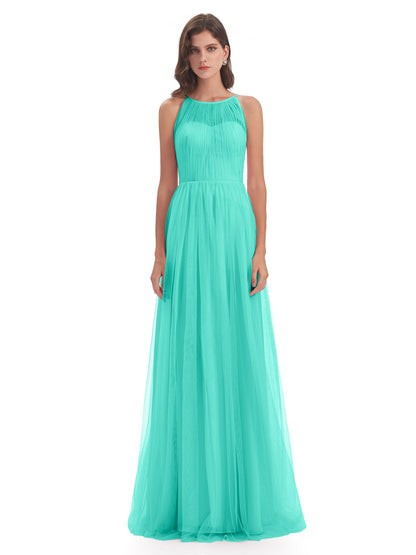 Carla Floor Length Halter Tulle Bridesmaid Dresses