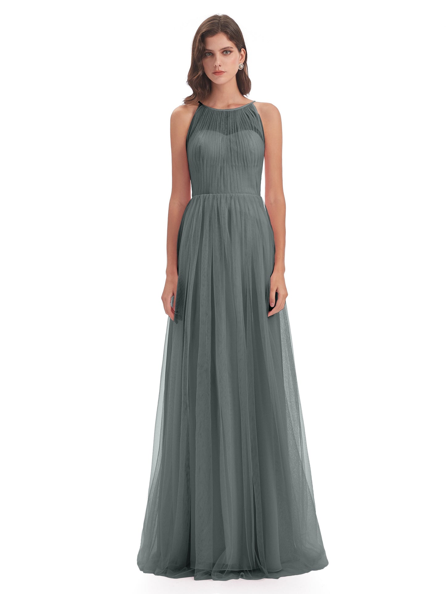 Carla Floor Length Halter Tulle Bridesmaid Dresses