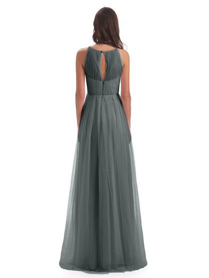 Carla Floor Length Halter Tulle Bridesmaid Dresses