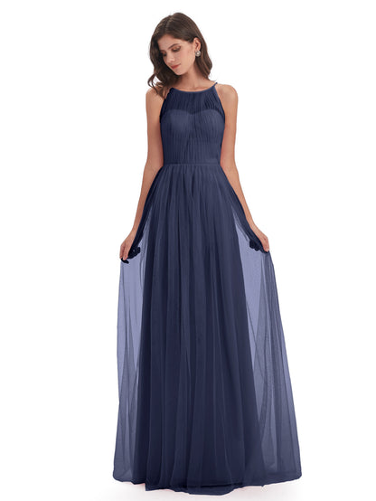 Carla Floor Length Halter Tulle Bridesmaid Dresses