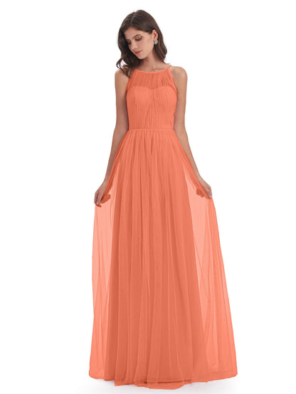 Carla Floor Length Halter Tulle Bridesmaid Dresses
