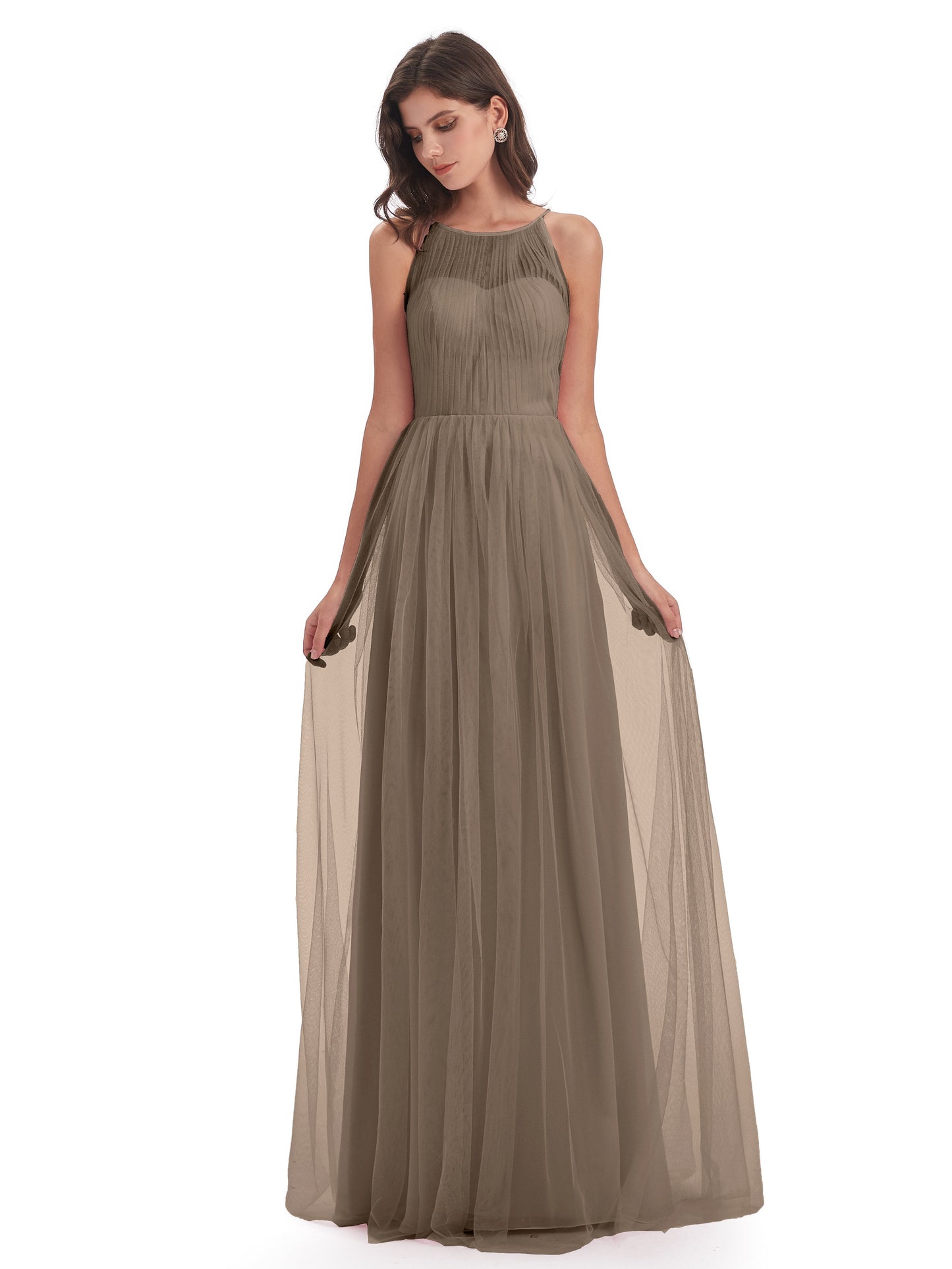 Carla Floor Length Halter Tulle Bridesmaid Dresses