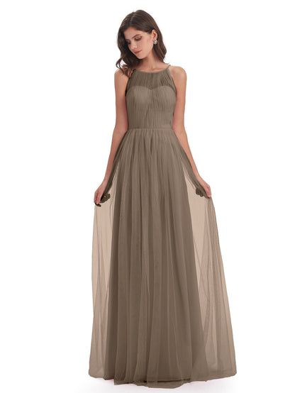 Carla Floor Length Halter Tulle Bridesmaid Dresses