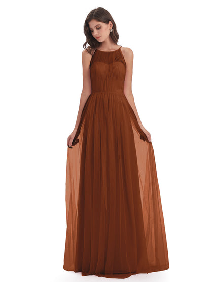 Carla Floor Length Halter Tulle Bridesmaid Dresses