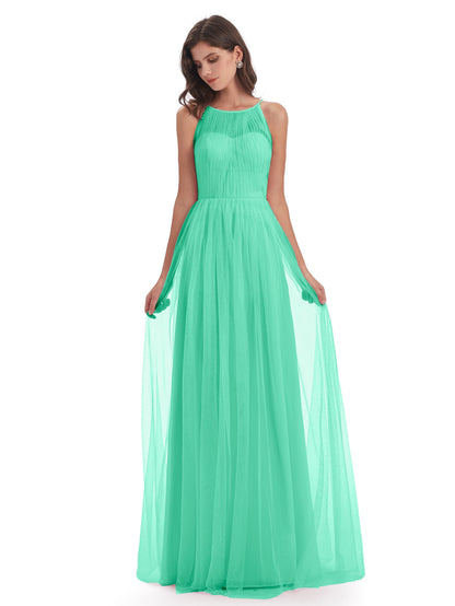 Carla Floor Length Halter Tulle Bridesmaid Dresses