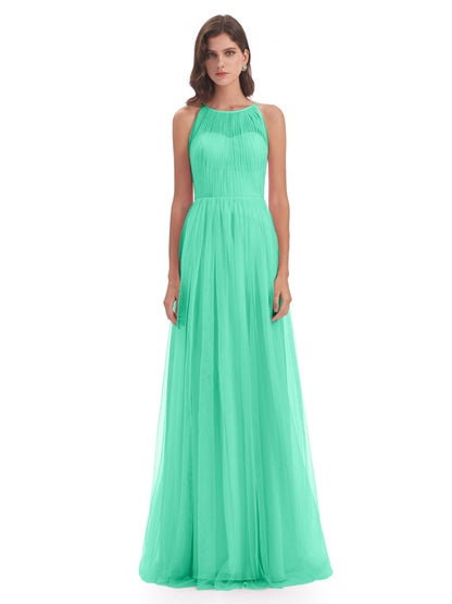 Carla Floor Length Halter Tulle Bridesmaid Dresses
