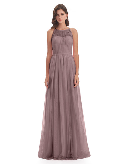 Carla Floor Length Halter Tulle Bridesmaid Dresses