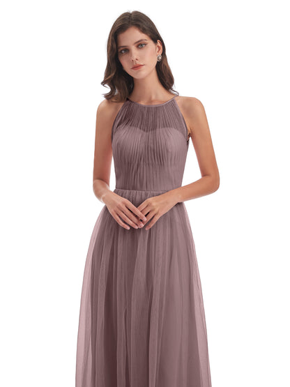 Carla Floor Length Halter Tulle Bridesmaid Dresses