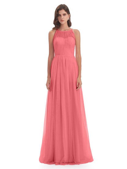 Carla Floor Length Halter Tulle Bridesmaid Dresses