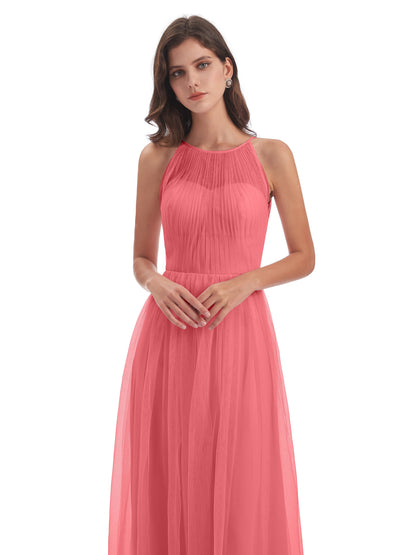 Carla Floor Length Halter Tulle Bridesmaid Dresses