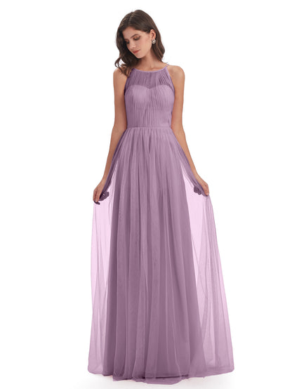 Carla Floor Length Halter Tulle Bridesmaid Dresses