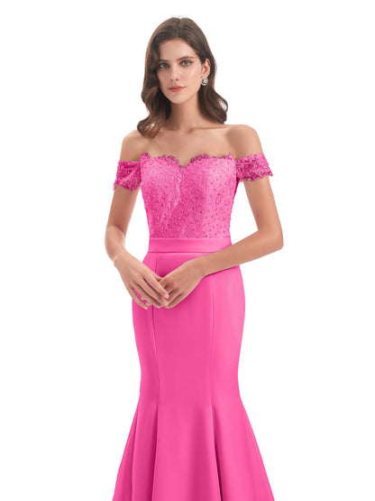 Carlee Hourglass Court Train Off The Shoulder Lace Bridesmaid Dresses