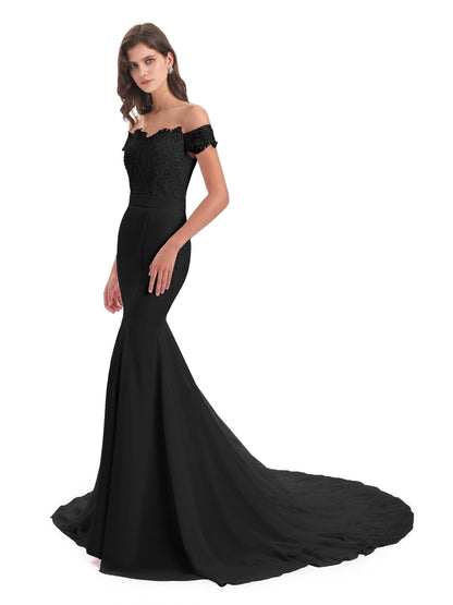 Carlee Hourglass Court Train Off The Shoulder Lace Bridesmaid Dresses