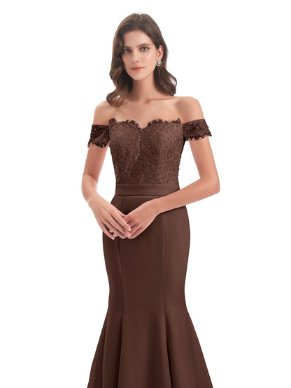 Carlee Hourglass Court Train Off The Shoulder Lace Bridesmaid Dresses