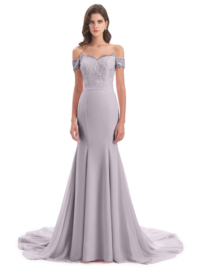 Carlee Hourglass Court Train Off The Shoulder Lace Bridesmaid Dresses