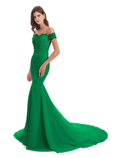 Carlee Hourglass Court Train Off The Shoulder Lace Bridesmaid Dresses