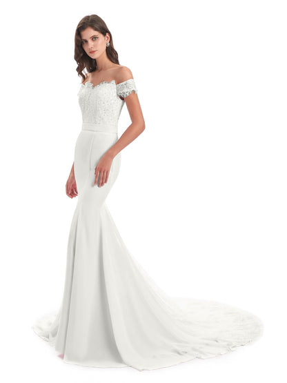Carlee Hourglass Court Train Off The Shoulder Lace Bridesmaid Dresses