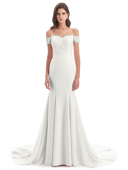 Carlee Hourglass Court Train Off The Shoulder Lace Bridesmaid Dresses