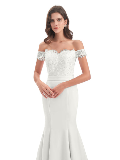 Carlee Hourglass Court Train Off The Shoulder Lace Bridesmaid Dresses