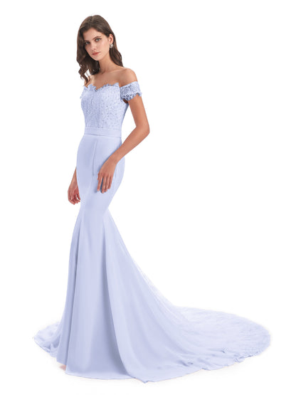 Carlee Hourglass Court Train Off The Shoulder Lace Bridesmaid Dresses