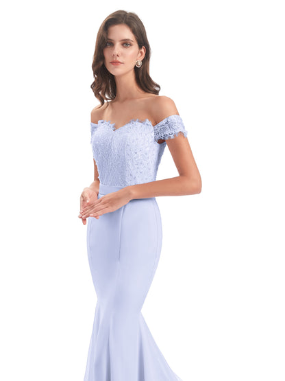 Carlee Hourglass Court Train Off The Shoulder Lace Bridesmaid Dresses