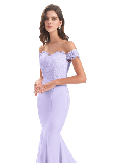 Carlee Hourglass Court Train Off The Shoulder Lace Bridesmaid Dresses