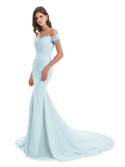 Carlee Hourglass Court Train Off The Shoulder Lace Bridesmaid Dresses