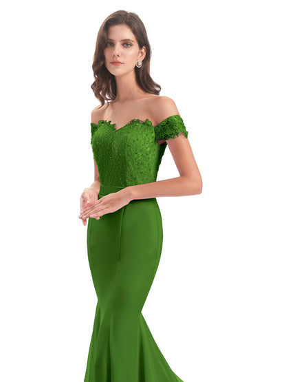 Carlee Hourglass Court Train Off The Shoulder Lace Bridesmaid Dresses