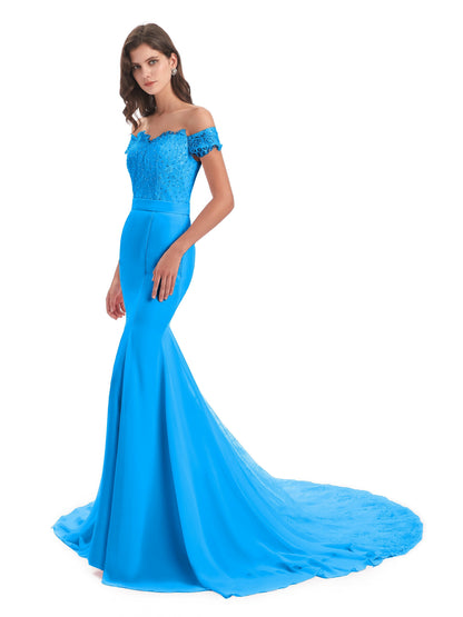 Carlee Hourglass Court Train Off The Shoulder Lace Bridesmaid Dresses