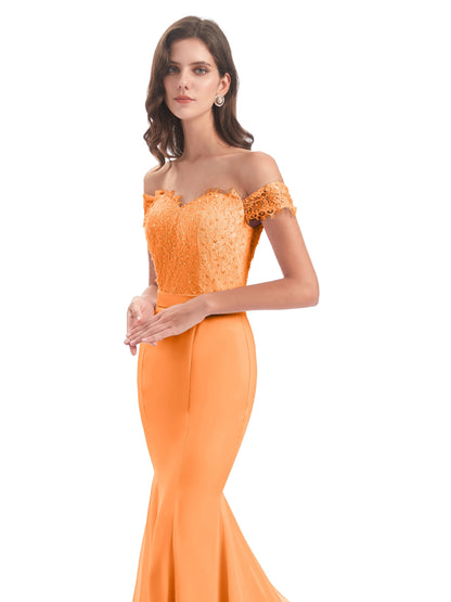 Carlee Hourglass Court Train Off The Shoulder Lace Bridesmaid Dresses
