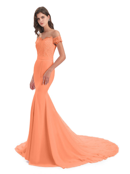 Carlee Hourglass Court Train Off The Shoulder Lace Bridesmaid Dresses