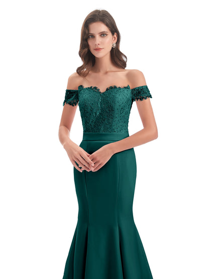Carlee Hourglass Court Train Off The Shoulder Lace Bridesmaid Dresses