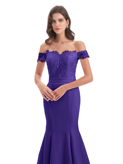 Carlee Hourglass Court Train Off The Shoulder Lace Bridesmaid Dresses