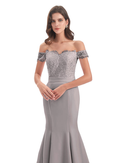 Carlee Hourglass Court Train Off The Shoulder Lace Bridesmaid Dresses