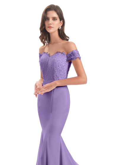 Carlee Hourglass Court Train Off The Shoulder Lace Bridesmaid Dresses