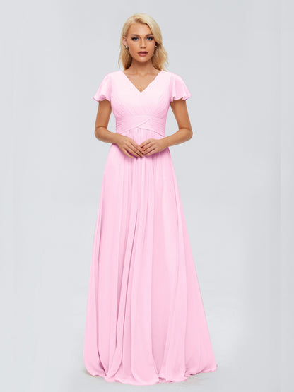 Charlie A-line V Neck Chiffon Bridesmaid Dresses