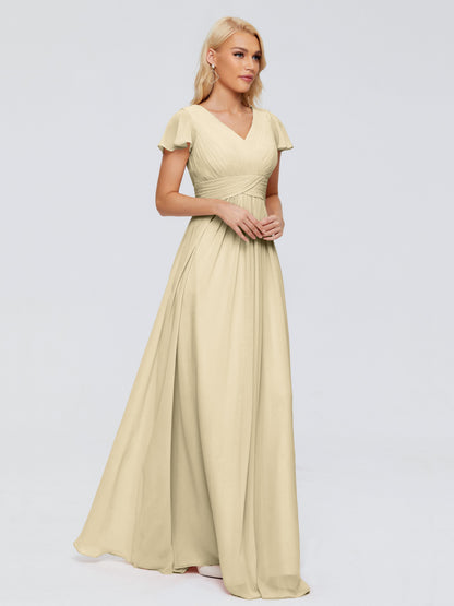 Charlie A-line V Neck Chiffon Bridesmaid Dresses