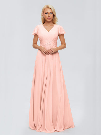 Charlie A-line V Neck Chiffon Bridesmaid Dresses