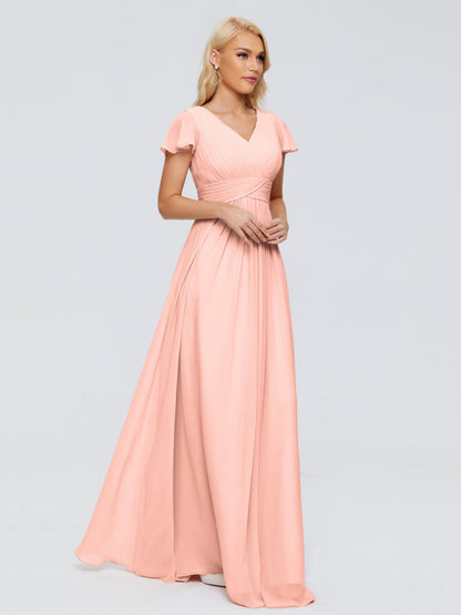 Charlie A-line V Neck Chiffon Bridesmaid Dresses