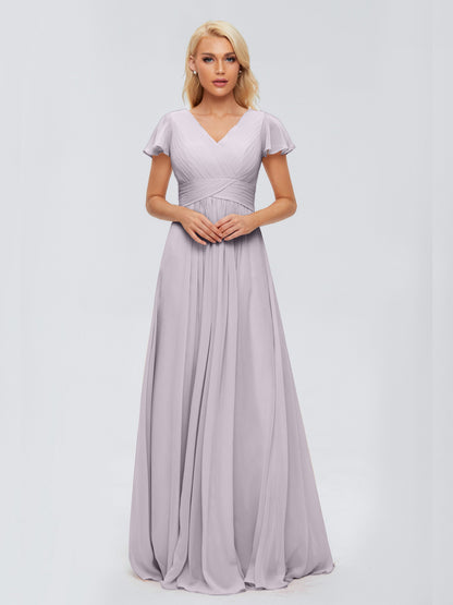 Charlie A-line V Neck Chiffon Bridesmaid Dresses