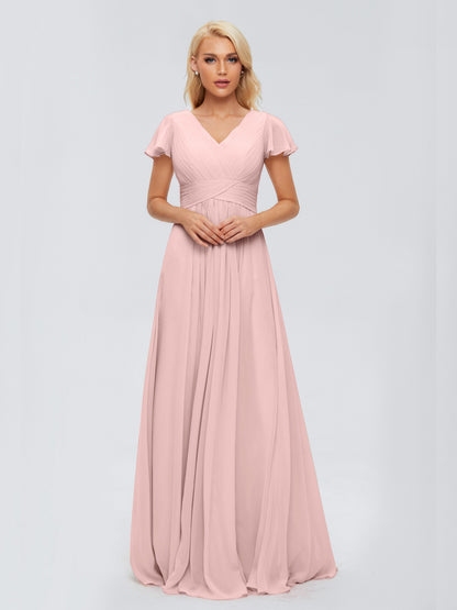 Charlie A-line V Neck Chiffon Bridesmaid Dresses