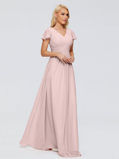 Charlie A-line V Neck Chiffon Bridesmaid Dresses