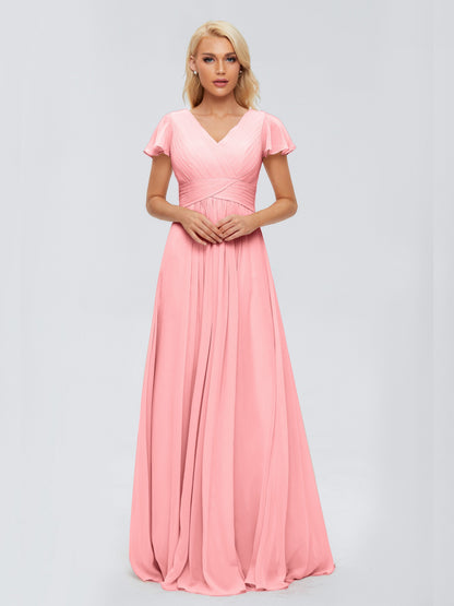 Charlie A-line V Neck Chiffon Bridesmaid Dresses