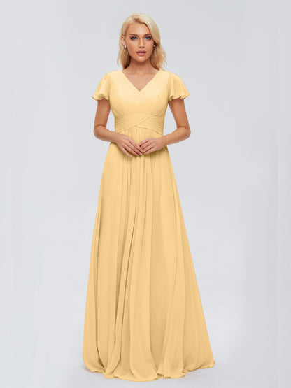 Charlie A-line V Neck Chiffon Bridesmaid Dresses