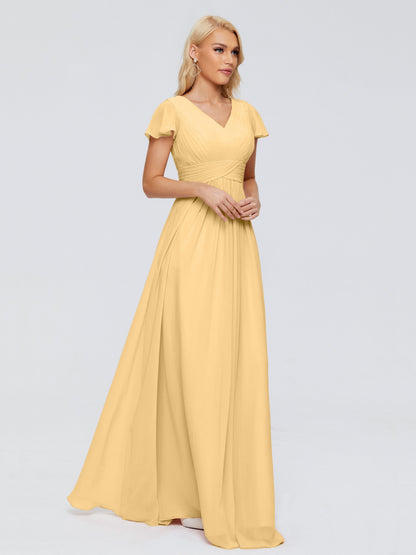 Charlie A-line V Neck Chiffon Bridesmaid Dresses