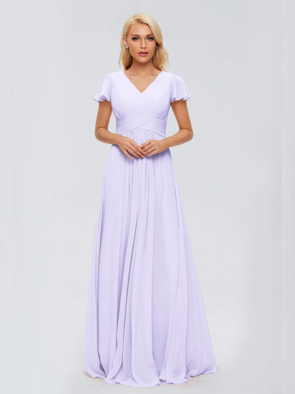 Charlie A-line V Neck Chiffon Bridesmaid Dresses