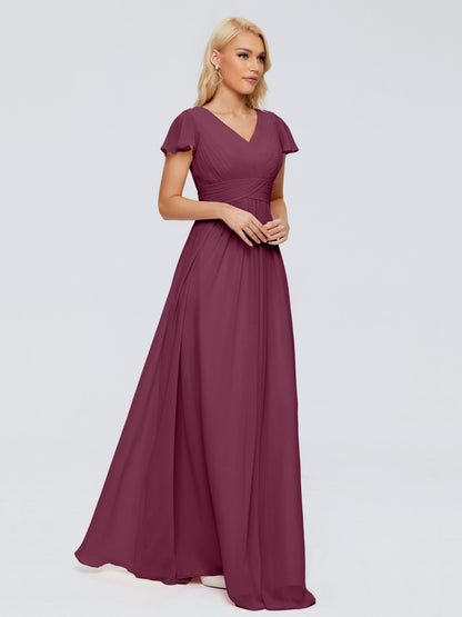 Charlie A-line V Neck Chiffon Bridesmaid Dresses